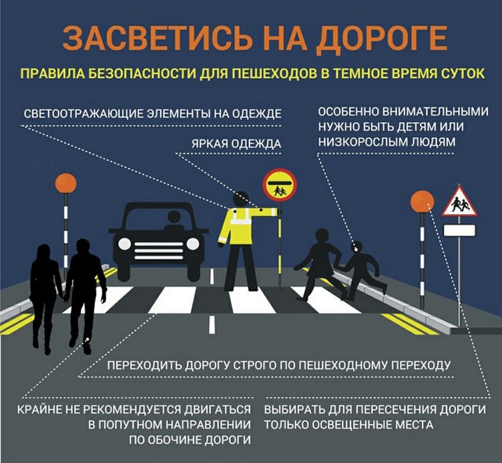 Внимание: правила безопасности для пешеходов в темное время года.
